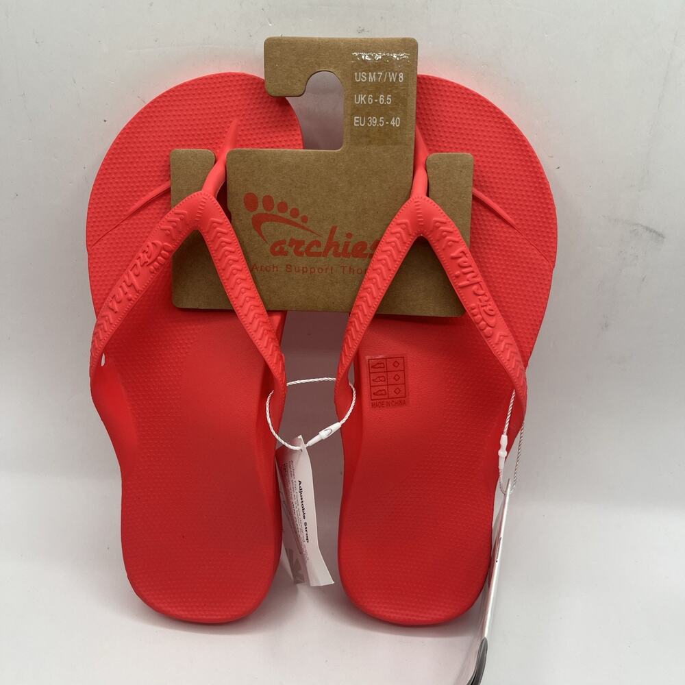 Archies Arch Support Thong Flip Flops Sandals Coral Pink Red Sz US M 7 W 8 NWT
